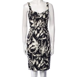 Diane Von‎ Furstenberg Black & Cream Botanical Print Silk Sheath Dress Size 8